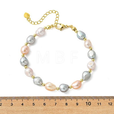 Natural Cultured Freshwater Pearl & Brass Beaded Bracelets for Women BJEW-JB13745-1