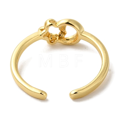 Moon & Flower Rack Plating Brass Open Cuff Finger Rings for Women RJEW-L123-011G-1