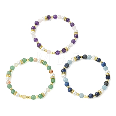 3Pcs 3 Styles Natural Mixed Gemstone & Non-magnetic Synthetic Hematite & Shell Pearl Beaded Bracelets for Women BJEW-JB13895-1