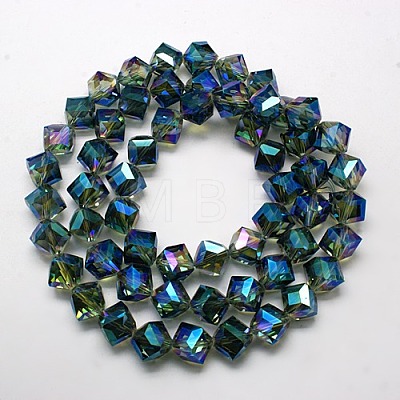 Full Rainbow Plated Crystal Glass Cube Beads Strands EGLA-F023-B07-1