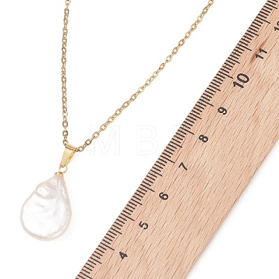 Baroque Natural Keshi Pearl Teardrop Pendant 304 Stainless Steel Cable Chain Necklaces for Women NJEW-JN05961-1