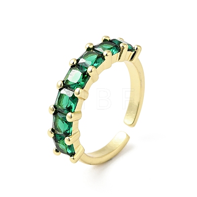 Green Cubic Zirconia Open Cuff Rings RJEW-G262-05G-1