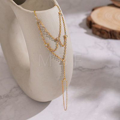 304 Stainless Steel Pavel Clear Cubic Zirconia Flat Round Tassel Cable Chain Ring Bracelets for Women CZ6446-1