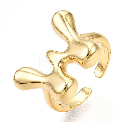 Brass Letter Open Cuff Rings for Women RJEW-G313-01W-G-1