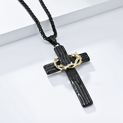 Two Tone 316L Surgical Stainless Steel Thorns Cross Pendant Necklaces FS-WG139DF-02-1