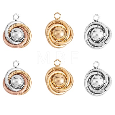 6Pcs 3 Colors 304 Stainless Steel Pendants STAS-SZ0002-51-1