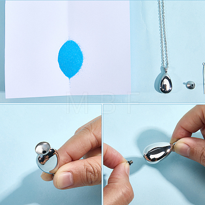 2Pcs 201 Stainless Steel Teardrop Memorial Urn Ashes Pendant Necklaces NJEW-CN0001-21S-1