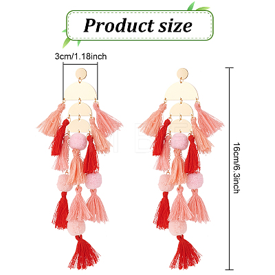 2 Pairs 2 Colors Polyester Tassel with Pompom Chandelier Earrings EJEW-AN0001-75-1