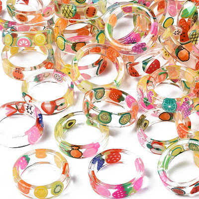 Transparent Resin Fruit Finger Ring for Women RJEW-T022-024-1