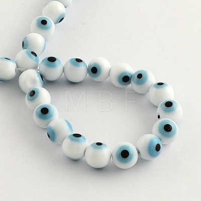 Round Handmade Evil Eye Lampwork Beads Strands LAMP-R114-8mm-07-1