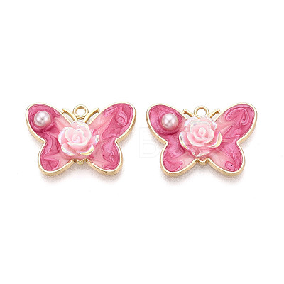 Rack Plating Alloy Enamel and ABS Imitation Pearl and Acrylic Pendants ENAM-T091-64B-1
