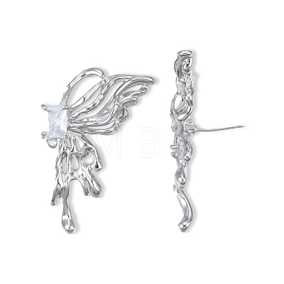 Brass Pave Clear Cubic Zirconia Butterfly Stud Earring Findings KK-N232-450P-B-1