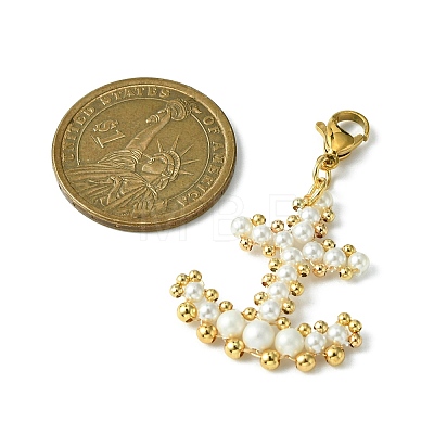 Shell Pearl & Brass Beaded Pendant Decoration HJEW-TA00047-1