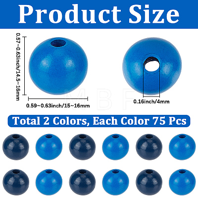 150Pcs 2 Colors Spray Painted Round Natural Schima Wood Beads WOOD-PA0001-70-1