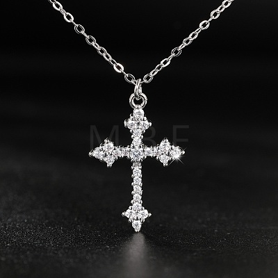 Cubic Zirconia Cross Pendant Necklace LS-ZV5438-2-1