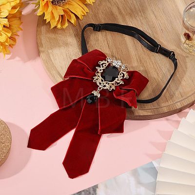 Polyester Bow Tie with Alloy Glass Brooch AJEW-WH0481-784C-1