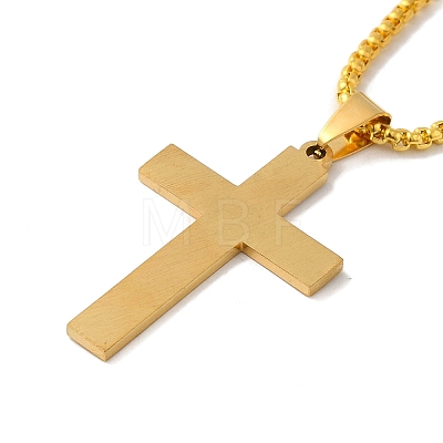 Cross with Word Jesus 201 Stainless Steel Pendant Necklace with Iron Box Chains NJEW-D048-03G-1
