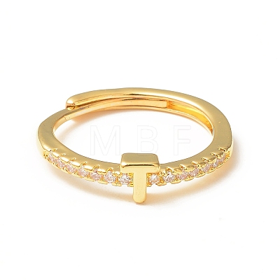 Clear Cubic Zirconia Initial Letter Adjustable Ring RJEW-C052-01G-T-1