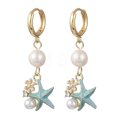 Natural Cultured Freshwater Pearl & Brass Enamel Hoop Dangle Earrings for Women EJEW-JE07268-03-1