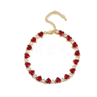 Brass Micro Pave Red Cubic Zirconia Link Chain Bracelets for Women BJEW-M047-02B-1