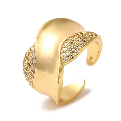 Rack Plating Brass Micro Pave Clear Cubic Zirconia Cuff Rings for Women RJEW-G325-13A-G-1