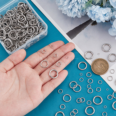 800Pcs 8 Styles 304 Stainless Steel Round Open Jump Rings & Closed Jump Rings STAS-PH0005-86-1
