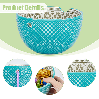 Round Handmade Porcelain Yarn Bowl Holder AJEW-WH0470-84A-1