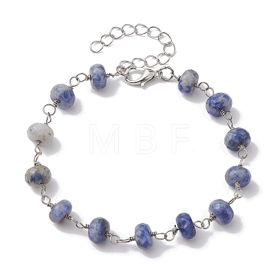 Rondelle Natural Blue Spot Jasper Links Bracelets & Necklaces Sets SJEW-JS01295-03-1