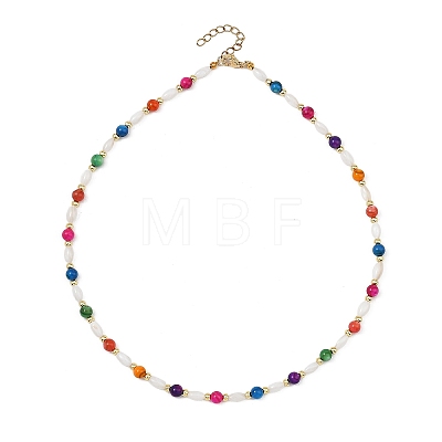 Dyed Round Natural Freshwater Shell & Rice Natural White Shell Beaded Necklaces for Women NJEW-JN06255-1