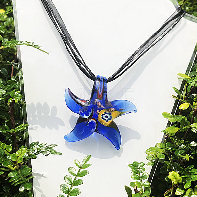 Starfish Millefiori Glass Pendant Silk Ribbon Necklaces FS-WG7586D-10-1