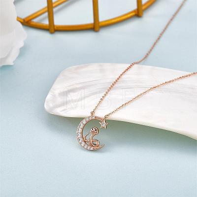 Chinese Zodiac Necklace Snake Necklace 925 Sterling Silver Rose Gold Serpent on the Moon Pendant Charm Necklace Zircon Moon and Star Necklace Cute Animal Jewelry Gifts for Women JN1090F-1