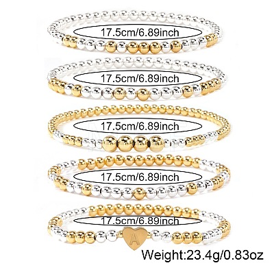 5Pcs Brass Beads Stretch Bracelets for Women CW0227-1-1
