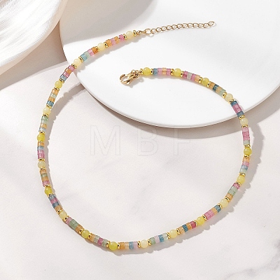 Round Natural Lemon Jade & Dyed Natural White Jade Heishi Beaded Necklaces for Women NJEW-JN06001-1