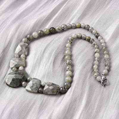 Natural Labradorite Faceted Bib Graduated Beaded Necklaces for Women NJEW-B128-01P-1