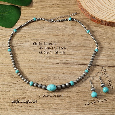 Synthetic Turquoise & CCB Plastic Round Beaded Necklaces & Dangle Earrings Sets WG1B28D-01-1