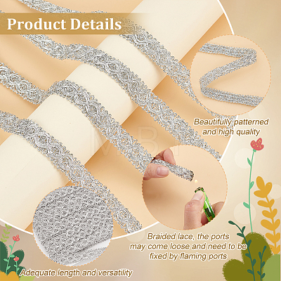 Polyester Braided Metallic Lace Trim SRIB-WH0011-180B-02-1