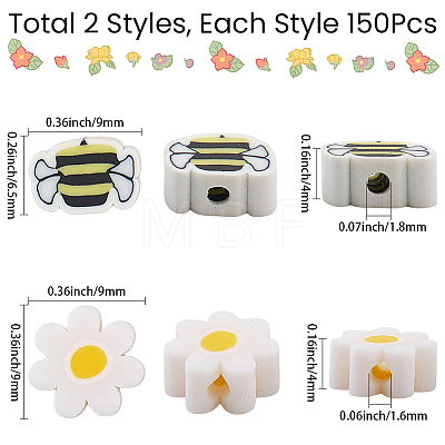 300Pcs 2 Styles Handmade Polymer Clay Beads CLAY-SC0002-95-1