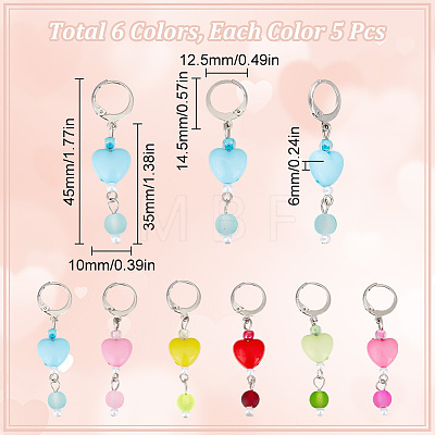 30Pcs 6 Colors Heart Glass Locking Stitch Markers HJEW-SC00093-1