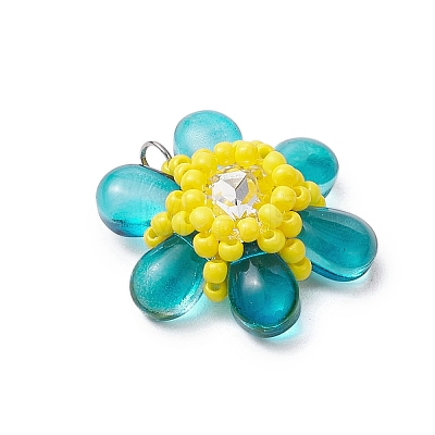 Beaded Flower Charms PALLOY-MZ00438-05-1