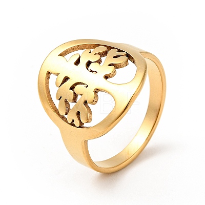 Ion Plating(IP) 201 Stainless Steel Tree of Life Finger Ring for Women RJEW-G266-17G-1