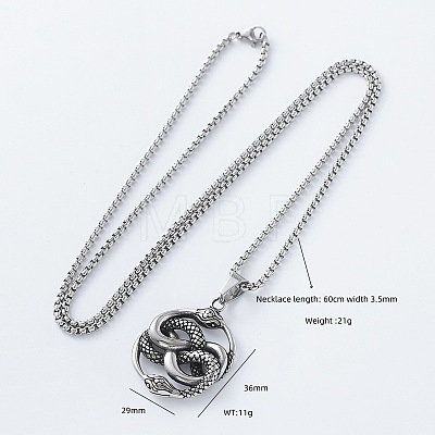 Vintage Gothic 304 Stainless Steel Intertwined Double Snake Pendant Box Chain Necklaces for Men HY8328-1