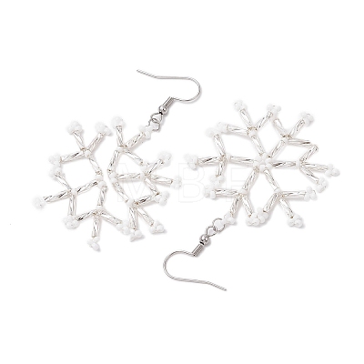 Glass Snowflake Dangle Earrings EJEW-MZ00253-01-1