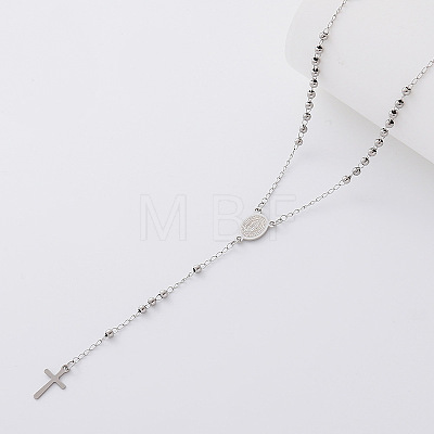 Vintage 304 Stainless Steel Round Rosary Bead Necklaces LC9339-6-1