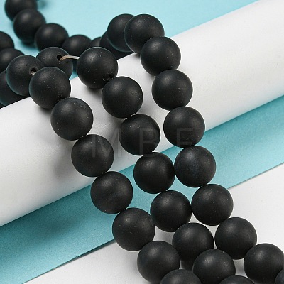 Frosted Natural Black Agate Round Beads Strands G-N0151-11-10mm-1