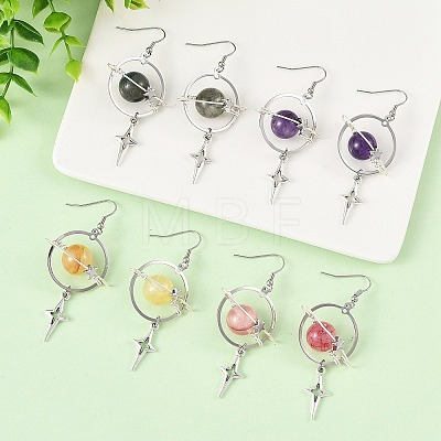 4 Pairs 4 Styles Natural Gemstone & Alloy Pendant Dangle Earrings EJEW-TA00818-1