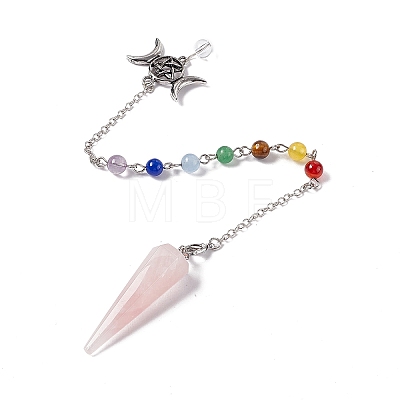 Natural Rose Quartz Hexagonal Pointed Cone Dowsing Pendulum Pendants G-G983-05P-02-1