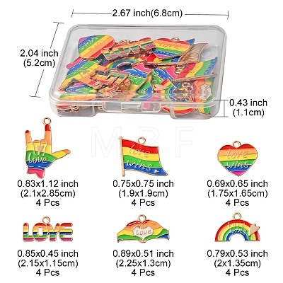 24Pcs 6 Styles Rainbow Color Alloy Enamel Pendants ENAM-FS0001-52-1