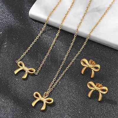 Bowknot 304 Stainless Steel 
Stud Earrings & Necklaces & Bracelets Sets SJEW-Q001-02G-1