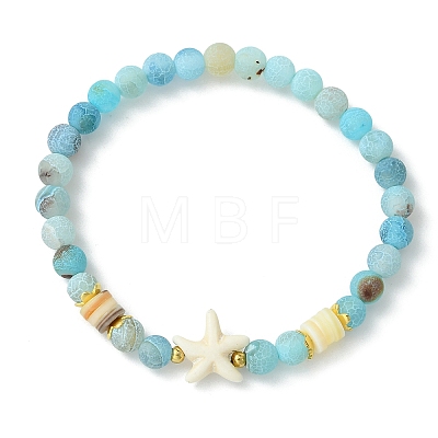 Natural Weathered Agate & Synthetic Turquoise Beaded Stretch Bracelets Set for Women Men BJEW-JB13760-02-1