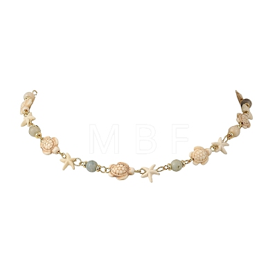 Starfish & Turtle Synthetic Turquoise Beaded Necklace & Bracelet Sets SJEW-JS01385-03-1